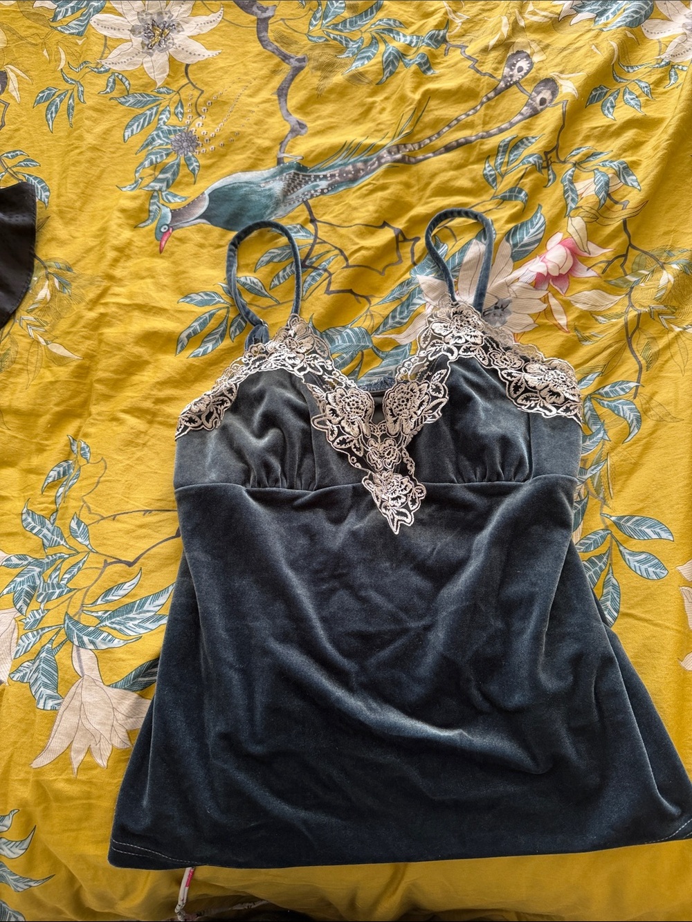 Vintage Teal Velvet Lace Trim Camisole